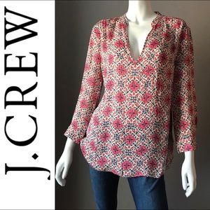 J. CREW PINK FLORAL TOP PULLOVER SILK BLOUSE